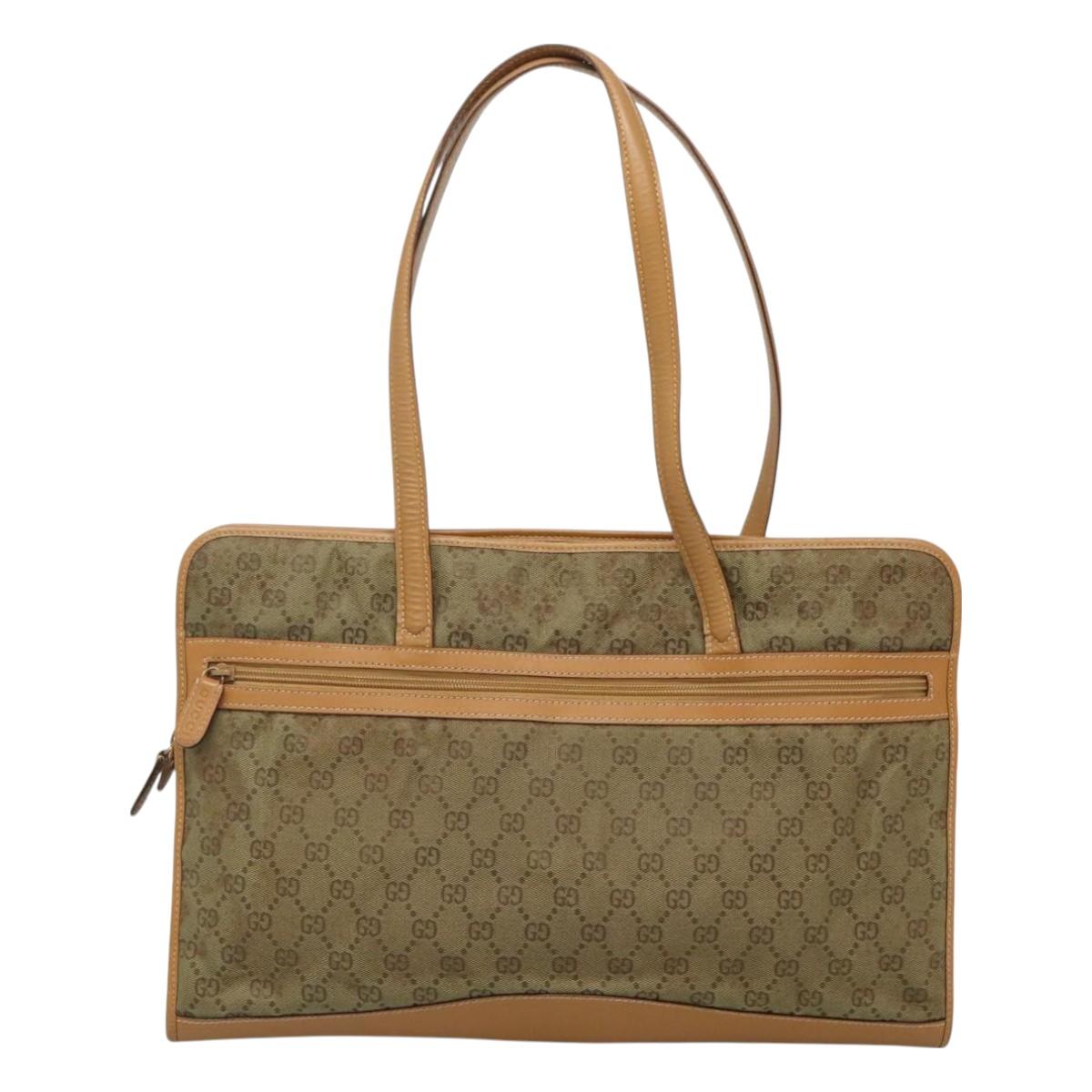 GUCCI GG Canvas Shoulder Bag Beige Gold Auth 129343