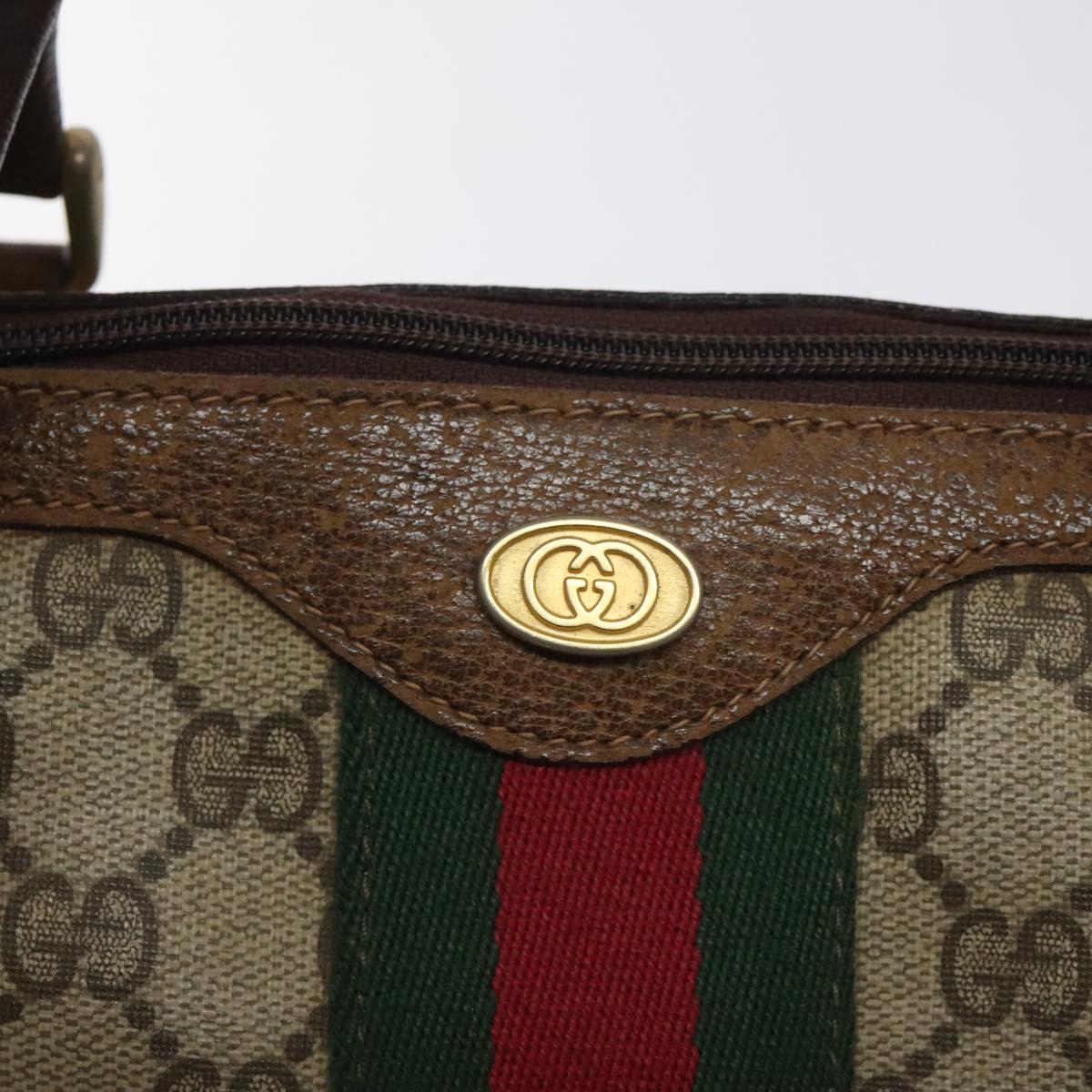 GUCCI GG Supreme Web Sherry Line Hand Bag PVC Beige Gold Auth 129383