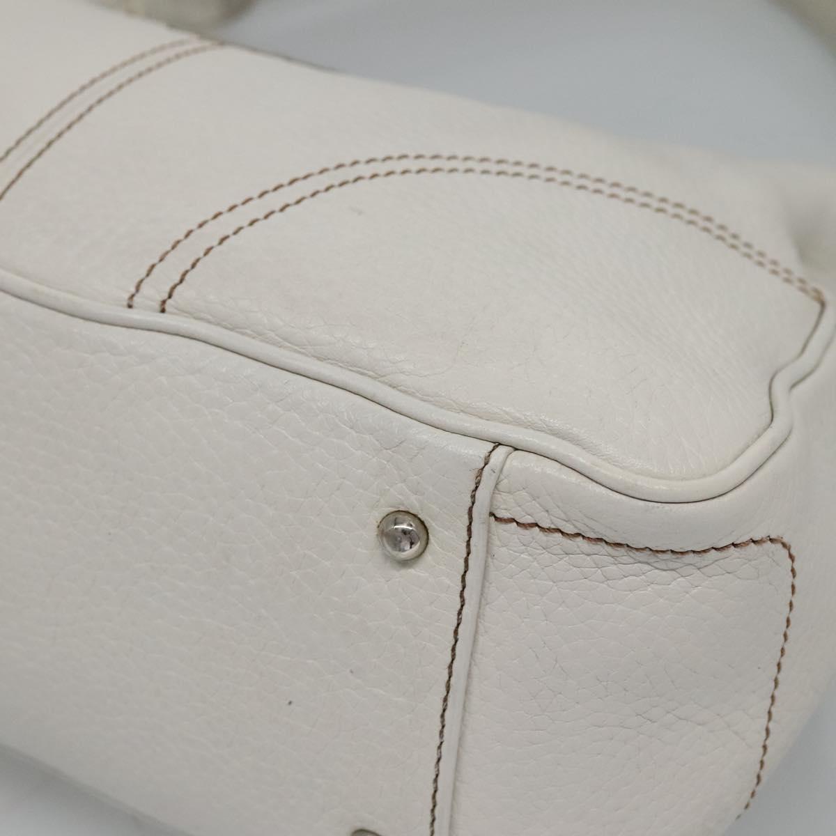 MCM Shoulder Bag Leather White Silver Auth 129389