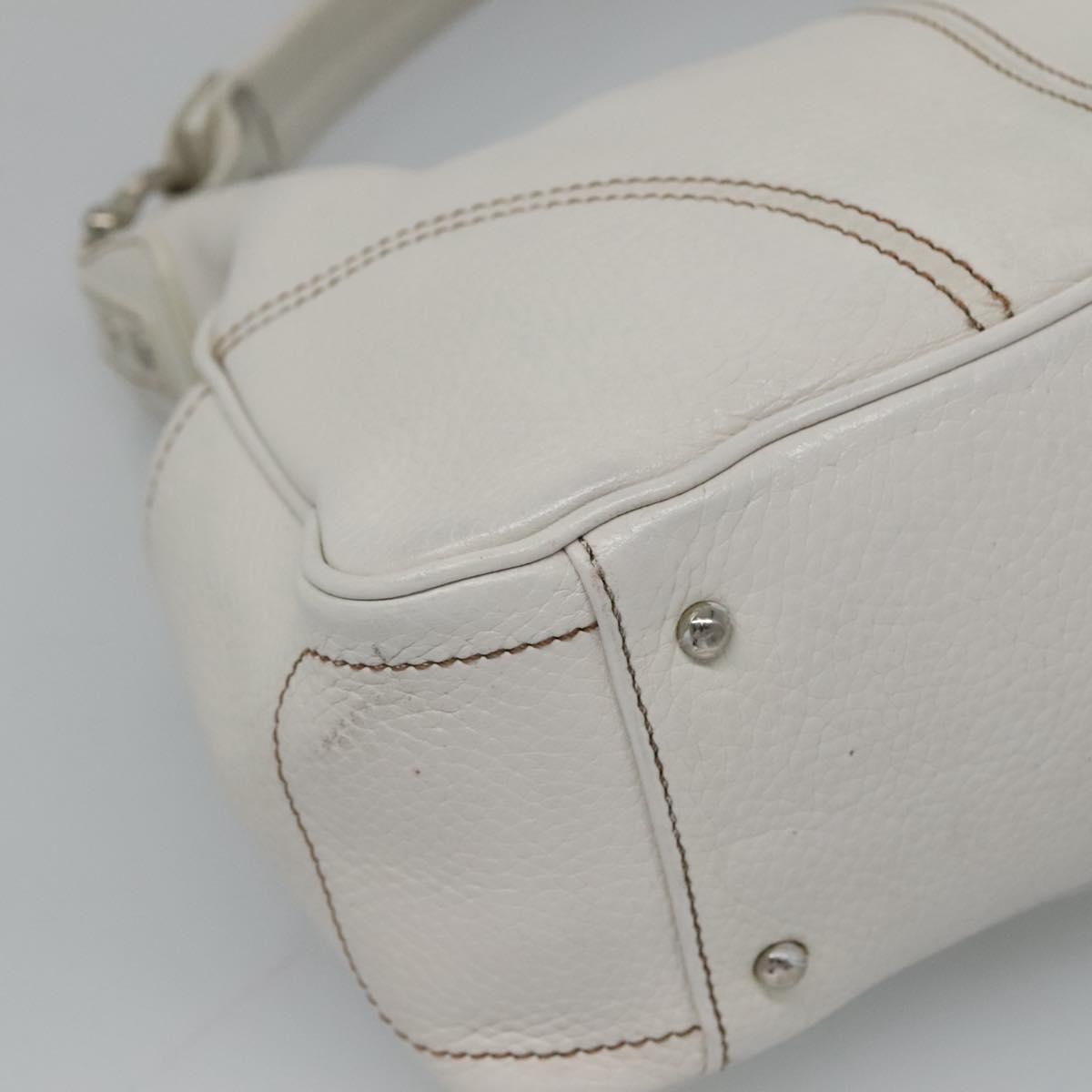MCM Shoulder Bag Leather White Silver Auth 129389