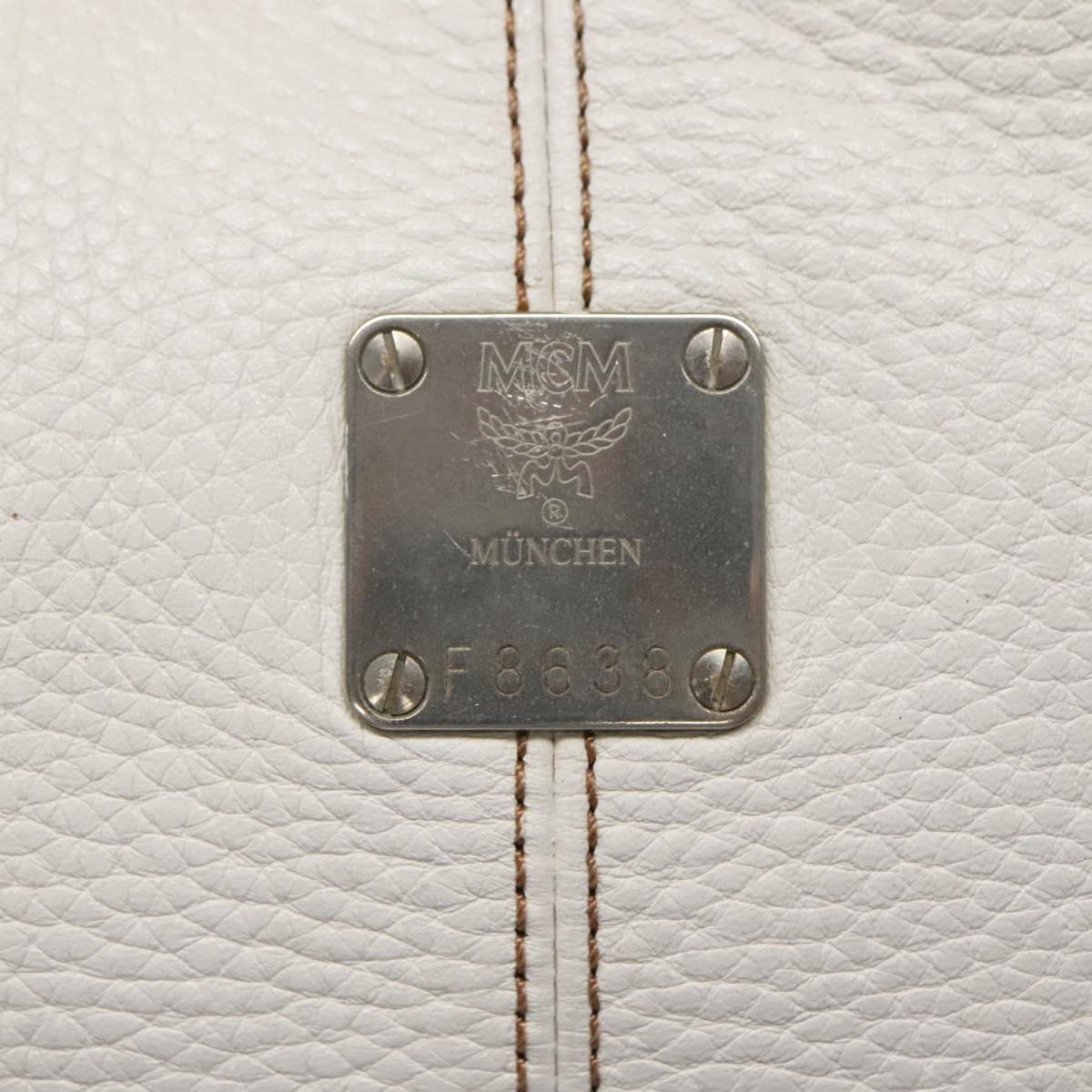 MCM Shoulder Bag Leather White Silver Auth 129389