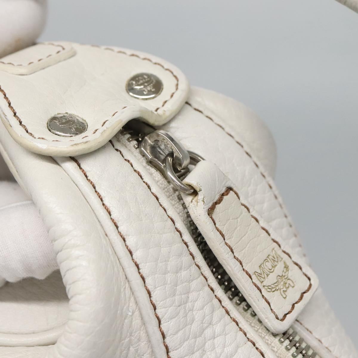MCM Shoulder Bag Leather White Silver Auth 129389