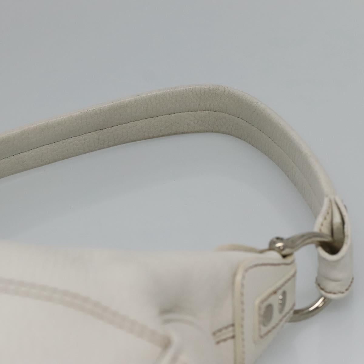 MCM Shoulder Bag Leather White Silver Auth 129389