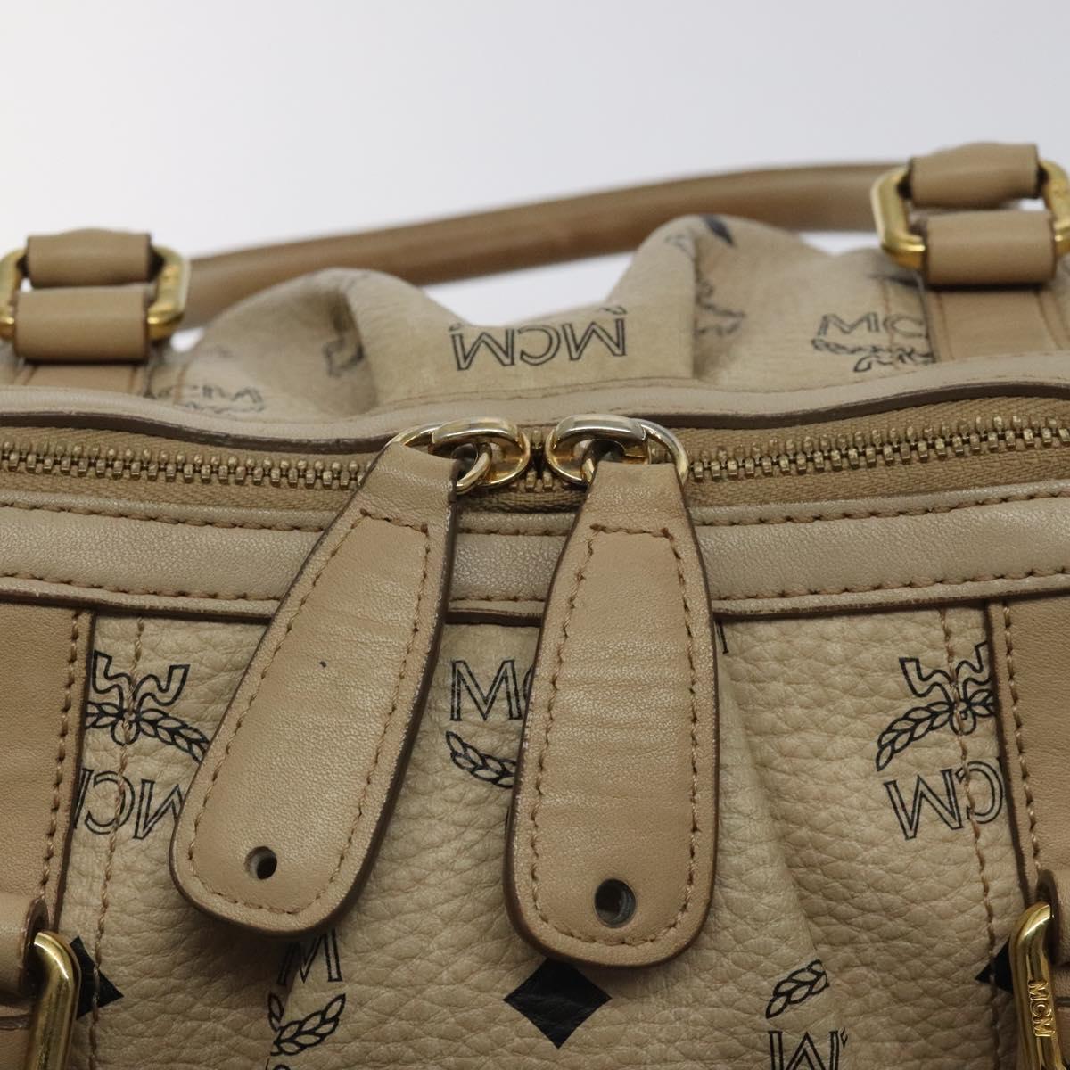 MCM Vicetos Logogram Hand Bag PVC Leather Beige Gold Auth 129390