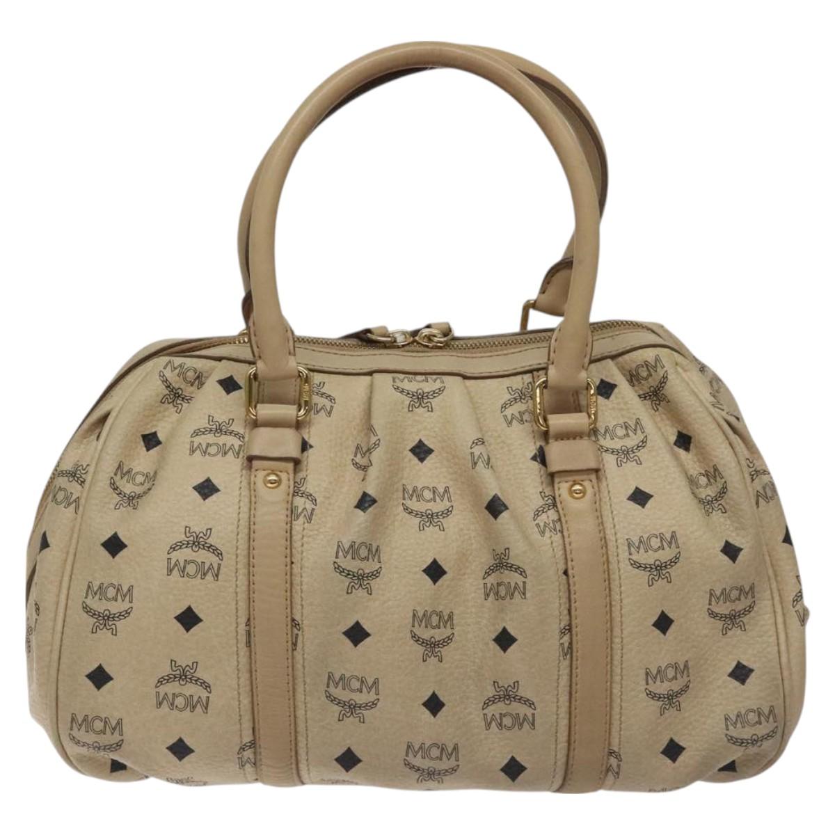 MCM Vicetos Logogram Hand Bag PVC Leather Beige Gold Auth 129390