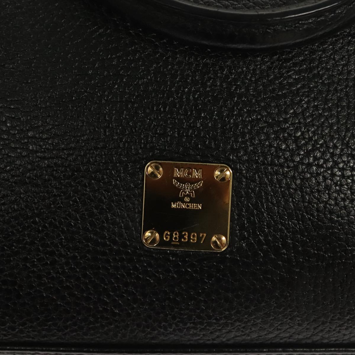 MCM Studs Hand Bag Leather 2way Black Gold Auth 129401