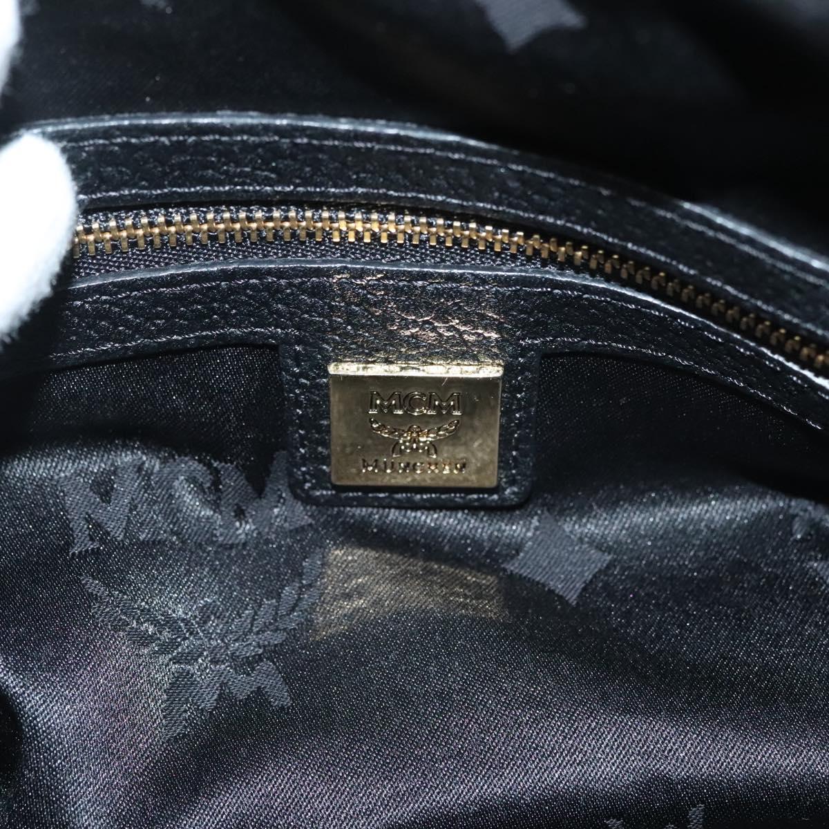 MCM Studs Hand Bag Leather 2way Black Gold Auth 129401