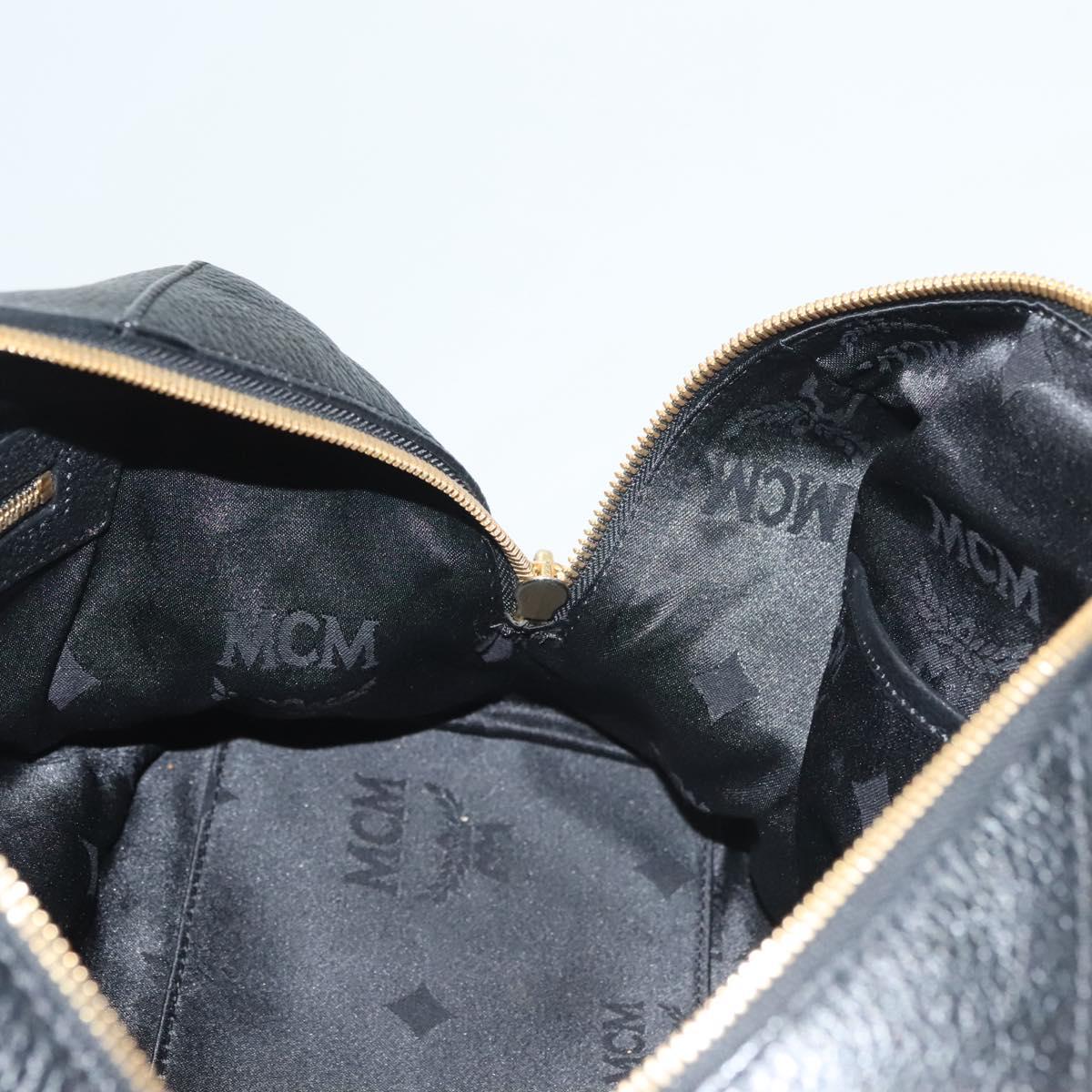 MCM Studs Hand Bag Leather 2way Black Gold Auth 129401