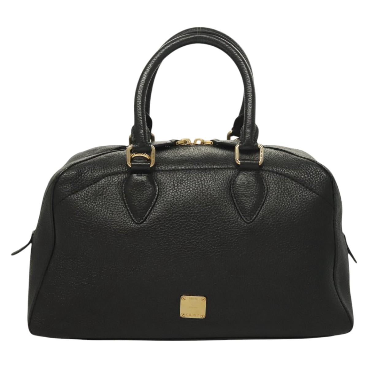 MCM Studs Hand Bag Leather 2way Black Gold Auth 129401