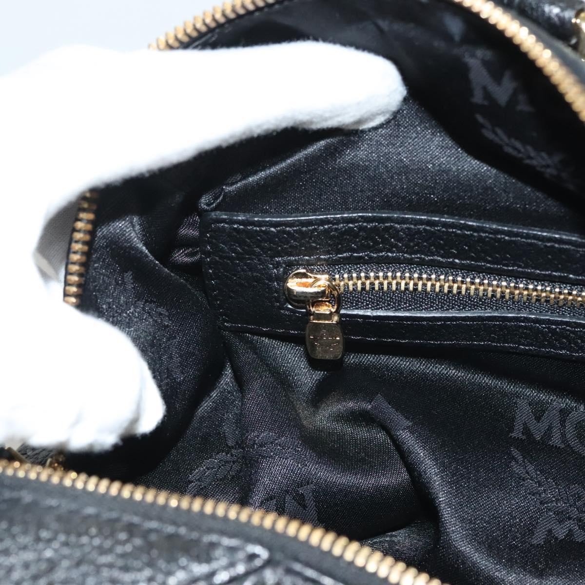 MCM Studs Hand Bag Leather 2way Black Gold Auth 129401