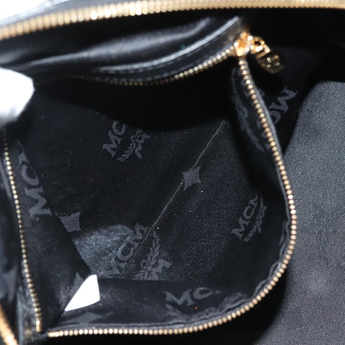 MCM Studs Hand Bag Leather 2way Black Gold Auth 129401
