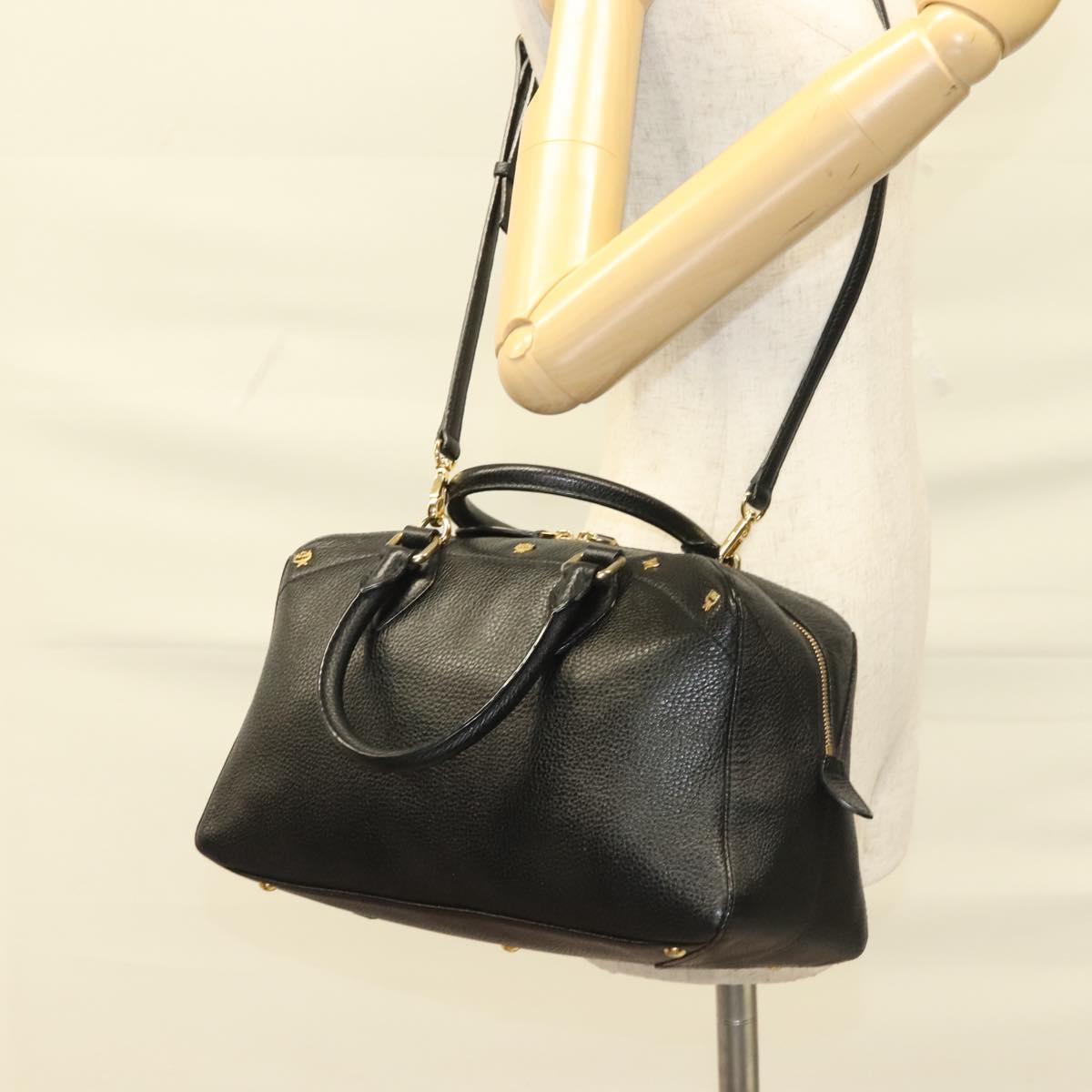 MCM Studs Hand Bag Leather 2way Black Gold Auth 129401