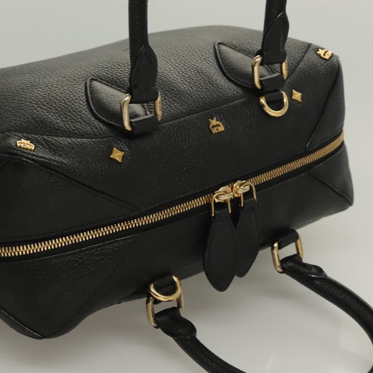 MCM Studs Hand Bag Leather 2way Black Gold Auth 129401