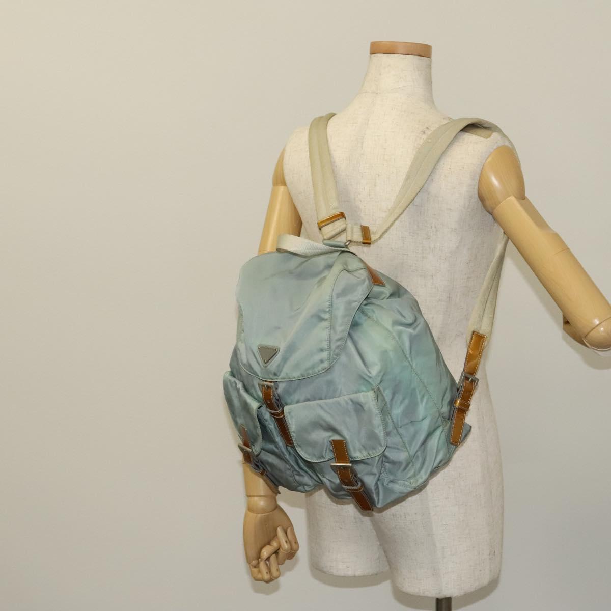 PRADA Backpack Nylon Light Blue Silver Auth 129416