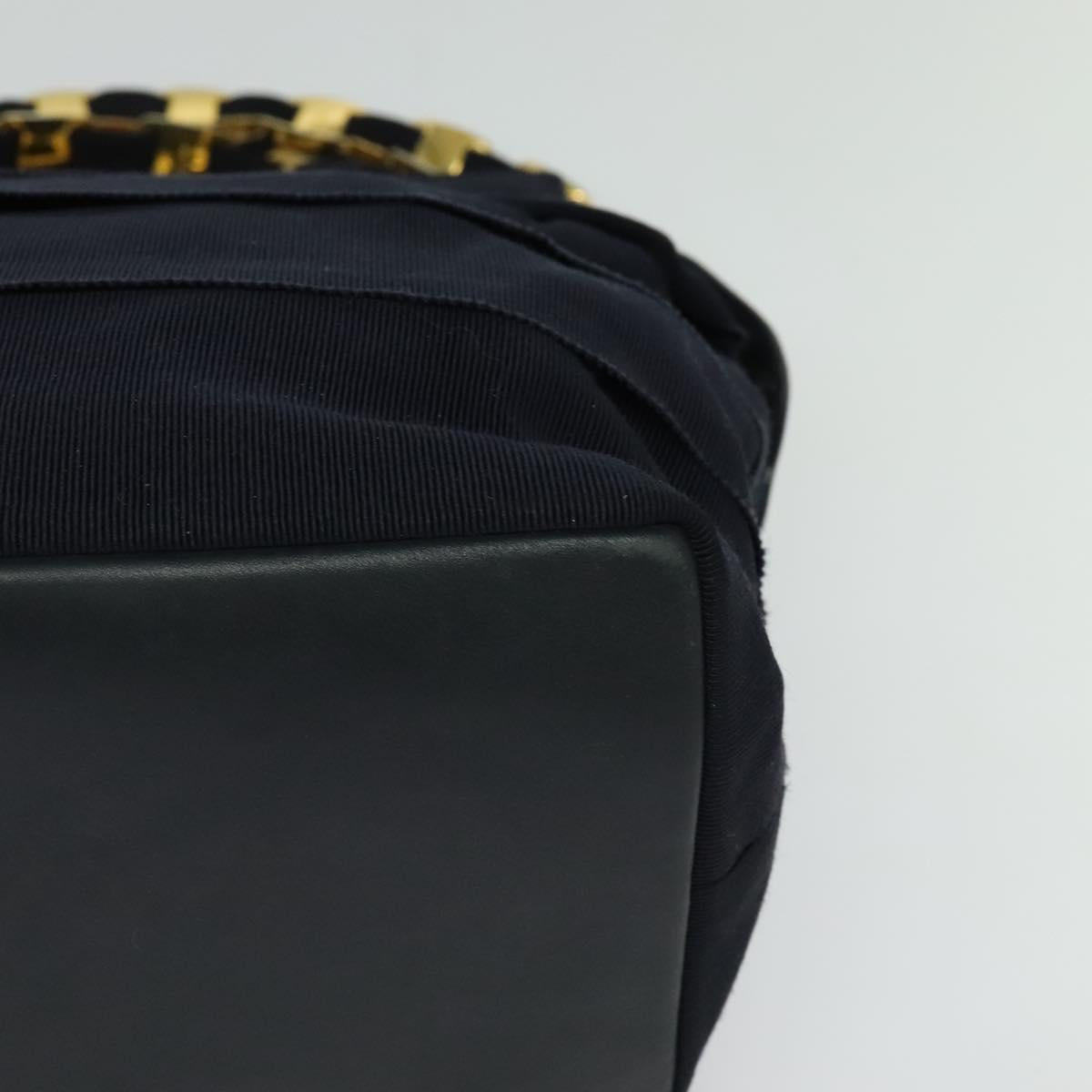 Salvatore Ferragamo Chain Shoulder Bag Canvas Navy Gold Auth 129418