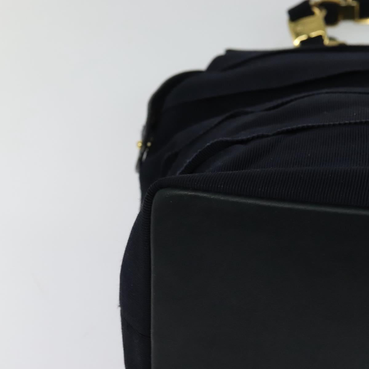 Salvatore Ferragamo Chain Shoulder Bag Canvas Navy Gold Auth 129418