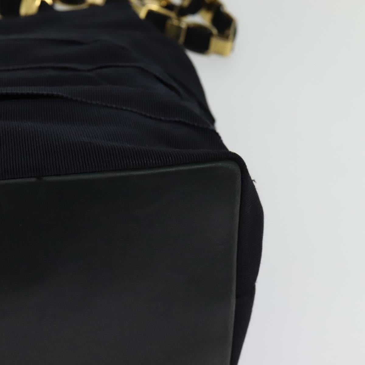 Salvatore Ferragamo Chain Shoulder Bag Canvas Navy Gold Auth 129418