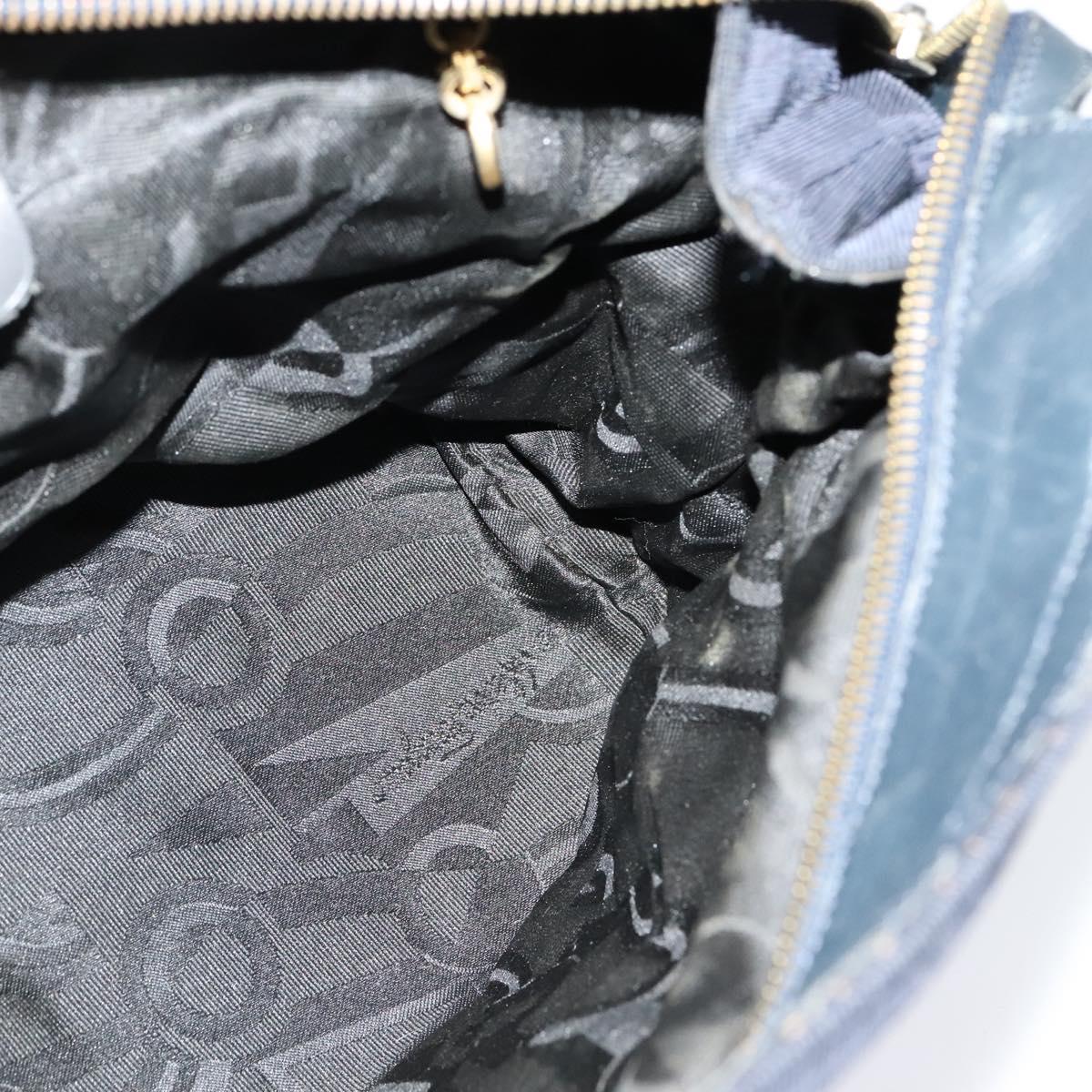 Salvatore Ferragamo Chain Shoulder Bag Canvas Navy Gold Auth 129418