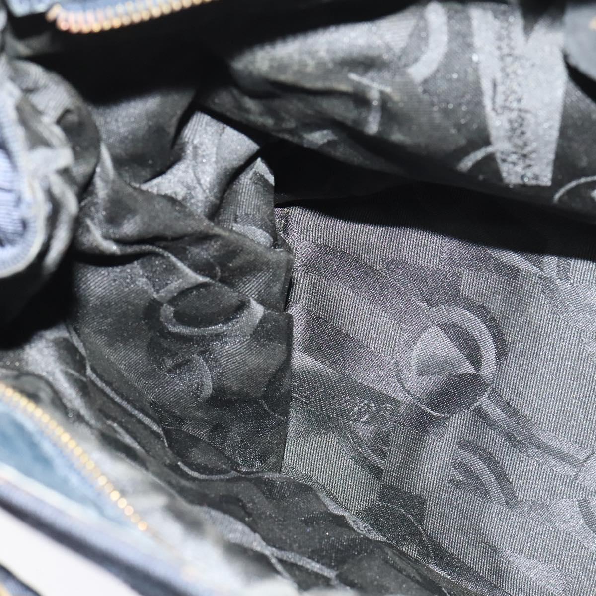 Salvatore Ferragamo Chain Shoulder Bag Canvas Navy Gold Auth 129418