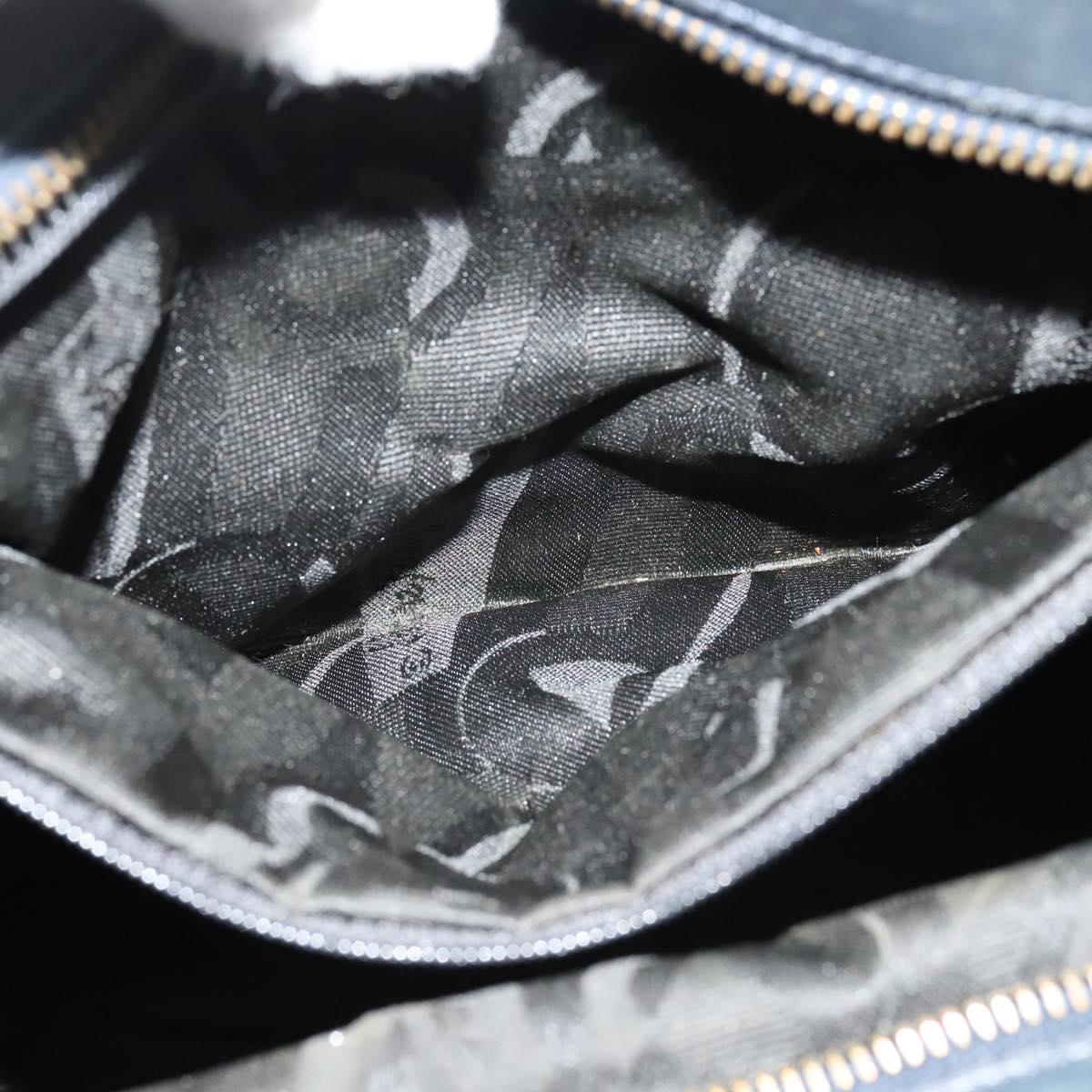 Salvatore Ferragamo Chain Shoulder Bag Canvas Navy Gold Auth 129418