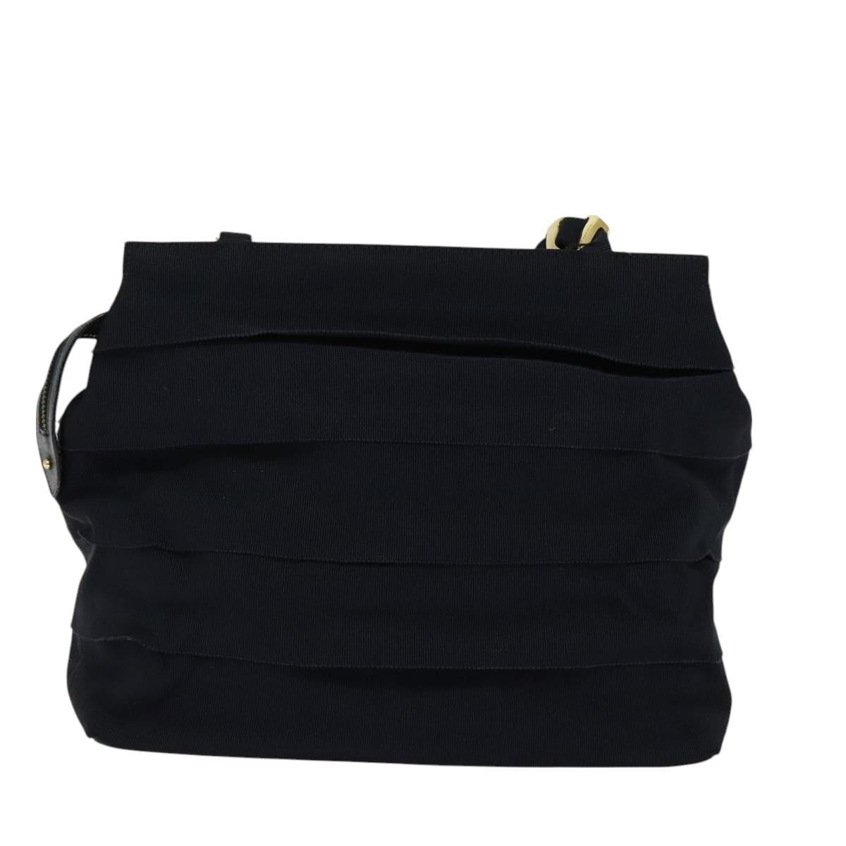 Salvatore Ferragamo Chain Shoulder Bag Canvas Navy Gold Auth 129418