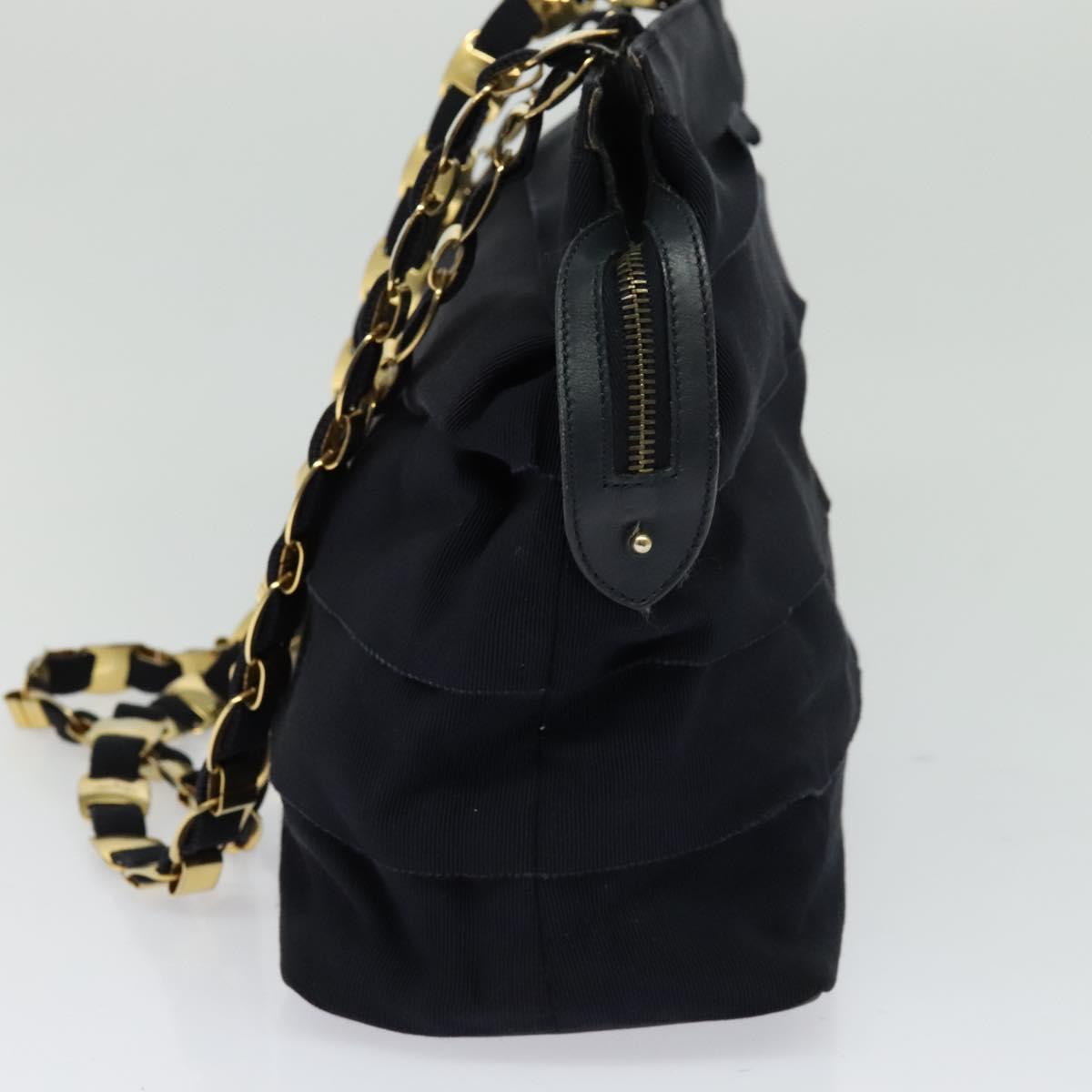 Salvatore Ferragamo Chain Shoulder Bag Canvas Navy Gold Auth 129418