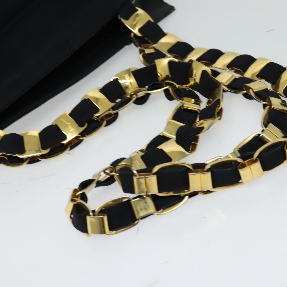 Salvatore Ferragamo Chain Shoulder Bag Canvas Navy Gold Auth 129418