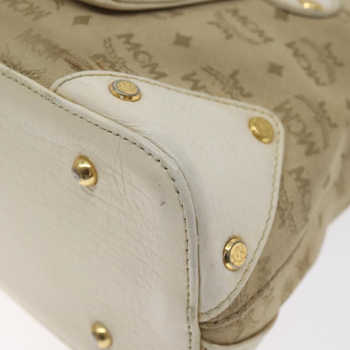 MCM Vicetos Logogram Shoulder Bag Canvas Beige Gold Auth 129427