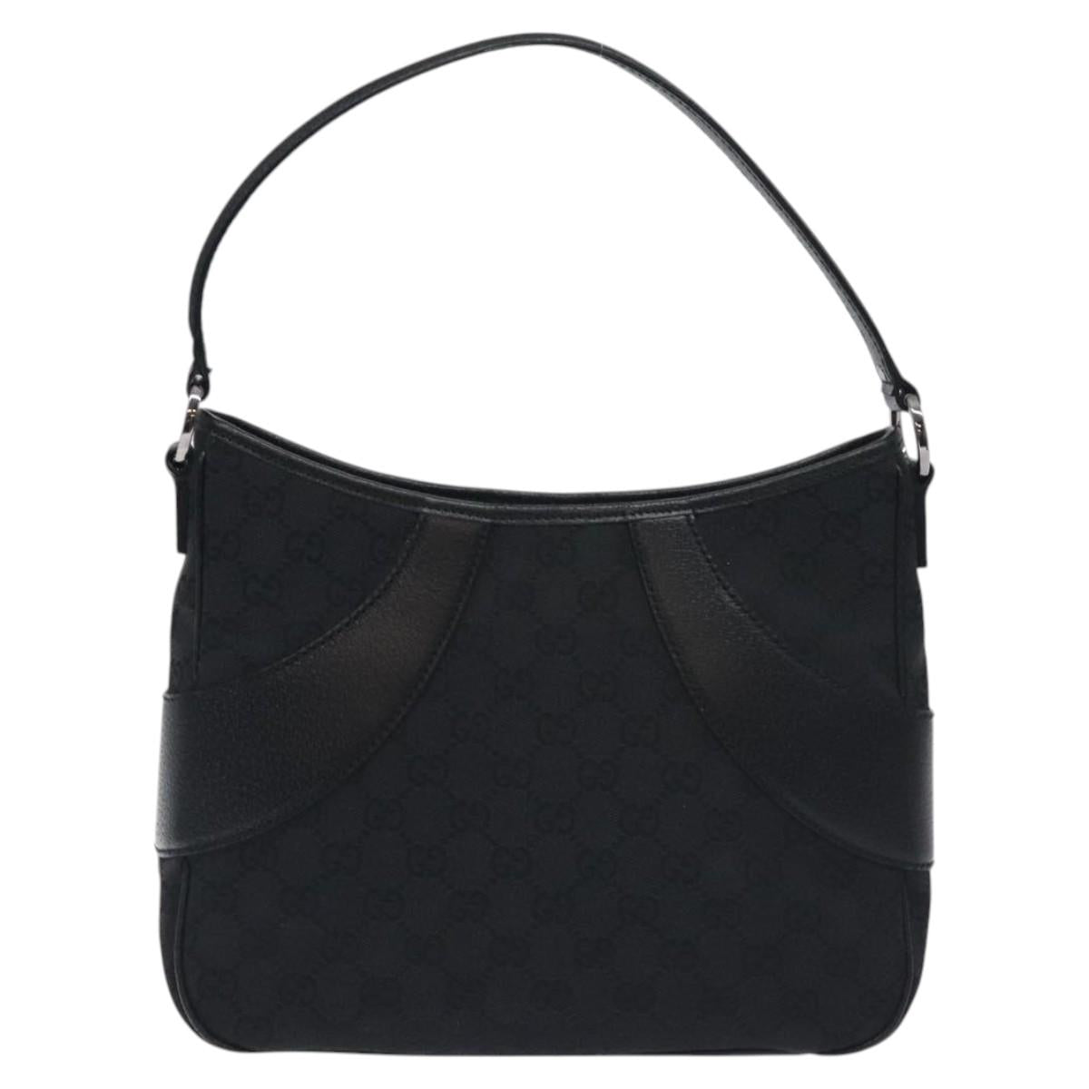 GUCCI GG Canvas Shoulder Bag Black Silver 113012 Auth 129432V