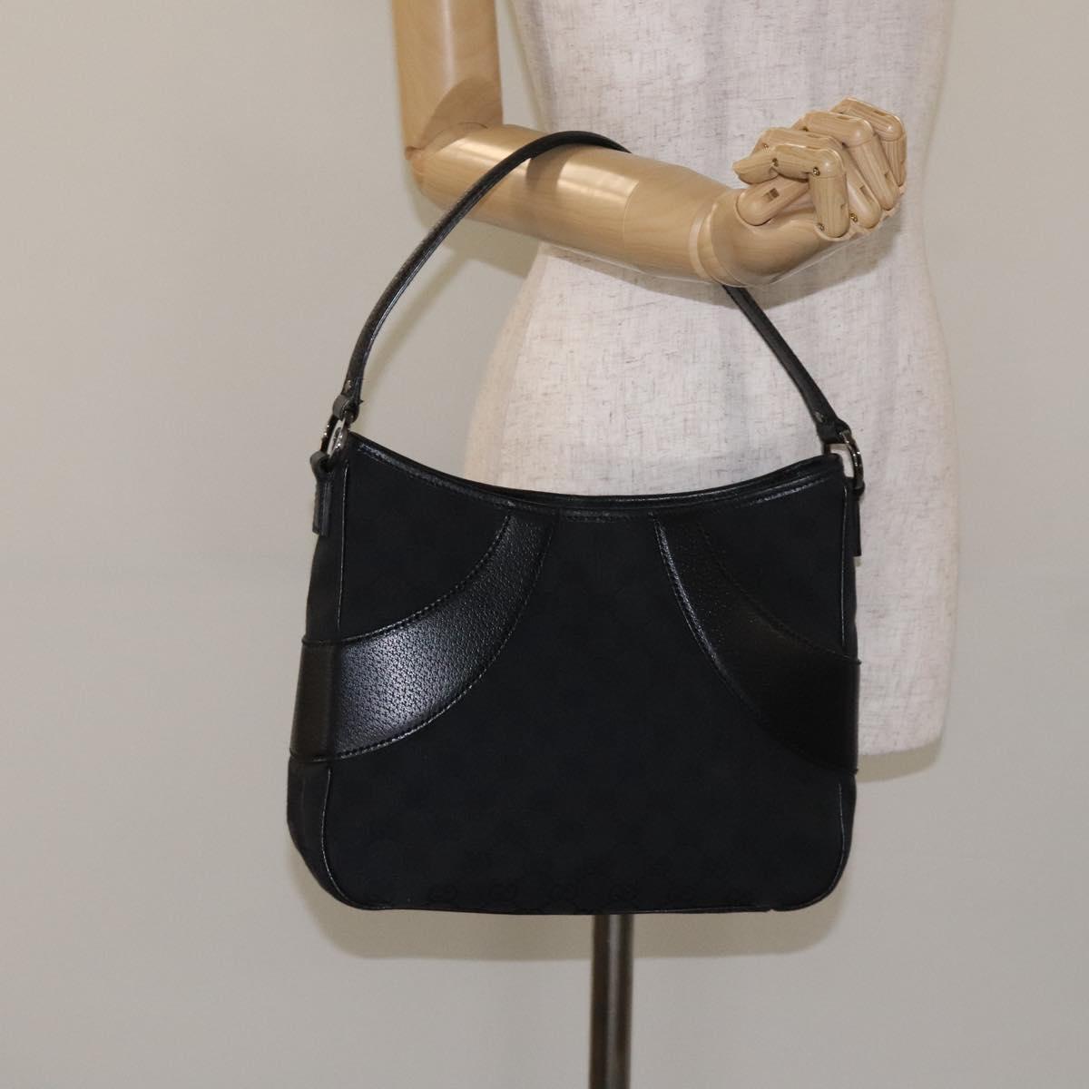 GUCCI GG Canvas Shoulder Bag Black Silver 113012 Auth 129432V