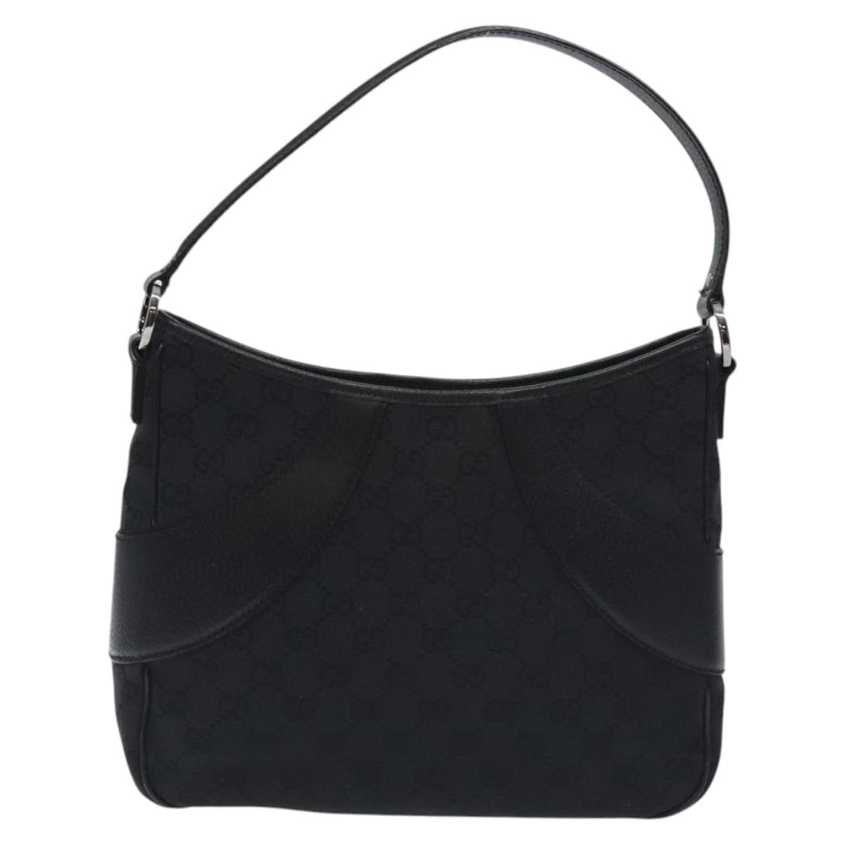 GUCCI GG Canvas Shoulder Bag Black Silver 113012 Auth 129432V