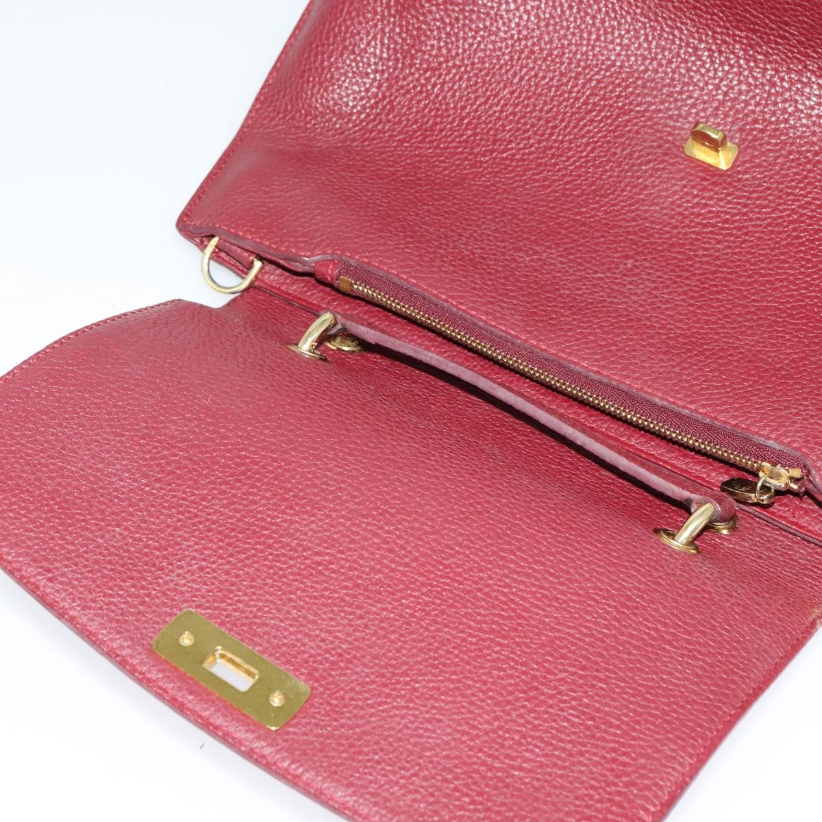 MCM Studs Hand Bag Leather 2way Bordeaux Gold Auth 129455