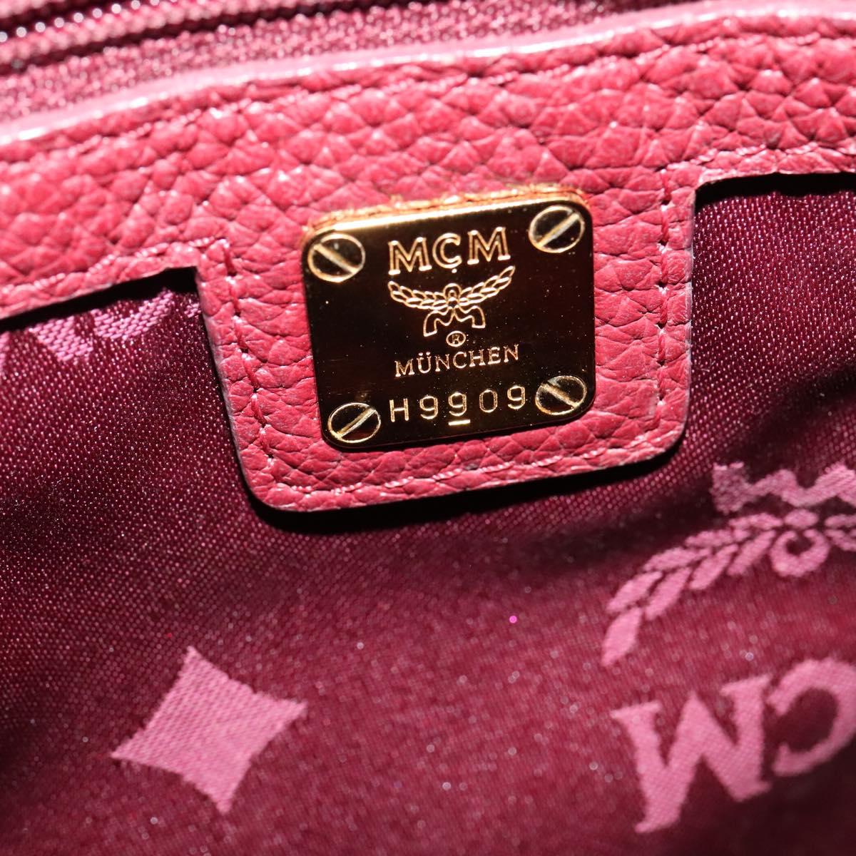 MCM Studs Hand Bag Leather 2way Bordeaux Gold Auth 129455