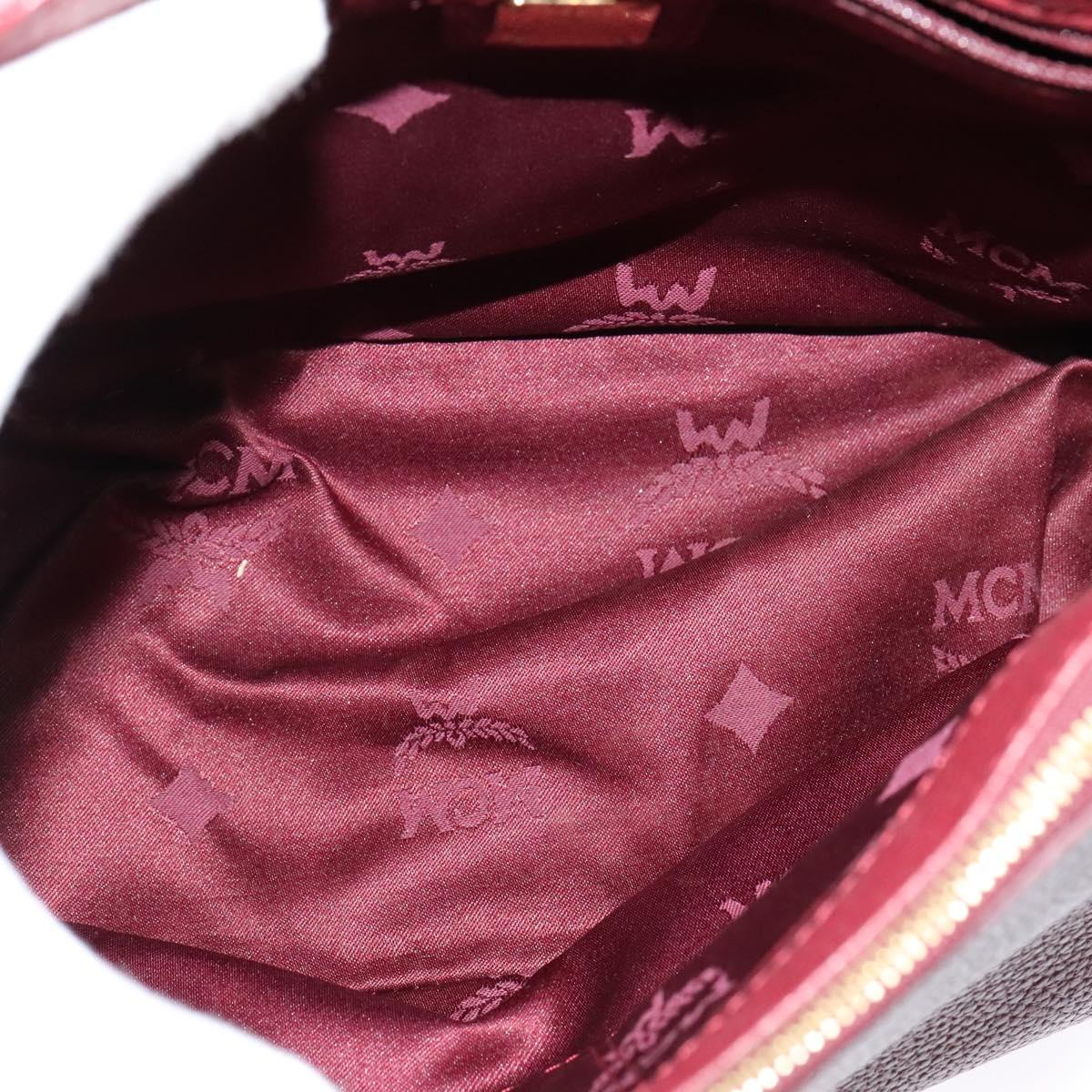 MCM Studs Hand Bag Leather 2way Bordeaux Gold Auth 129455