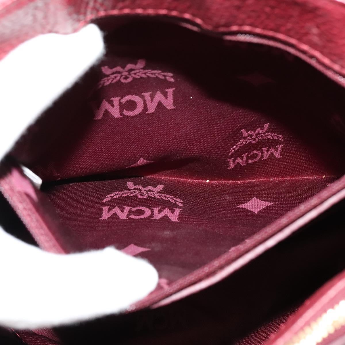 MCM Studs Hand Bag Leather 2way Bordeaux Gold Auth 129455