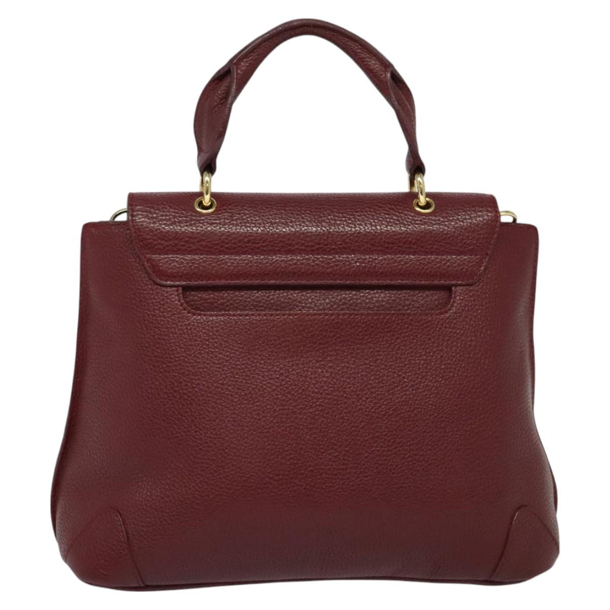 MCM Studs Hand Bag Leather 2way Bordeaux Gold Auth 129455