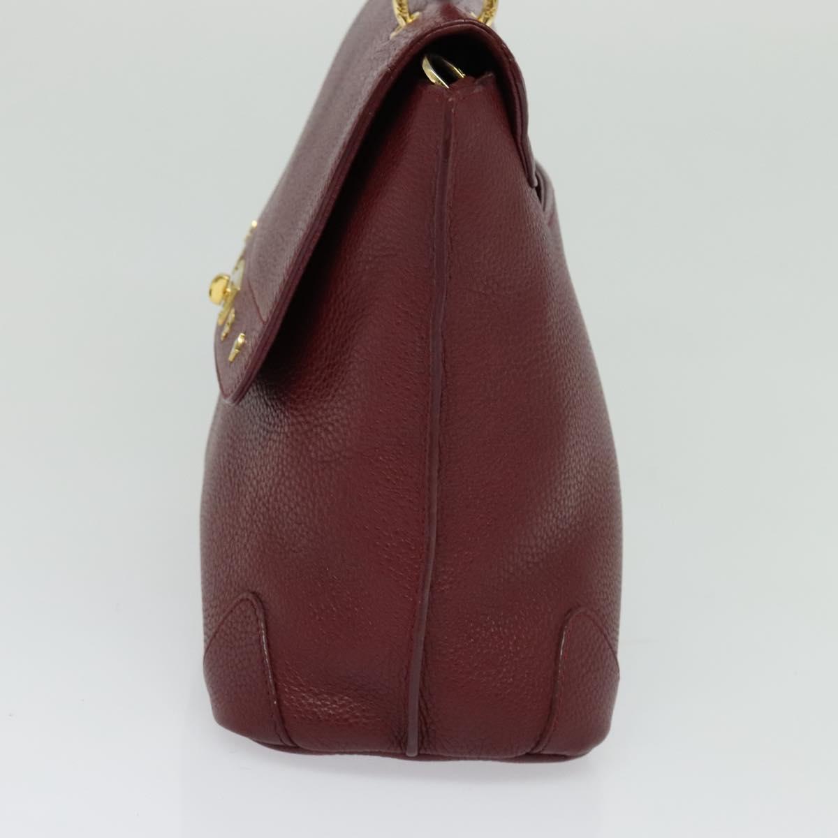 MCM Studs Hand Bag Leather 2way Bordeaux Gold Auth 129455