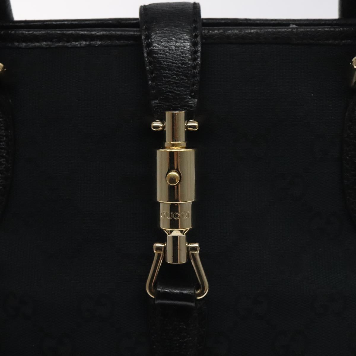 GUCCI GG Canvas Jackie Hand Bag Black Silver 145817 Auth 129466
