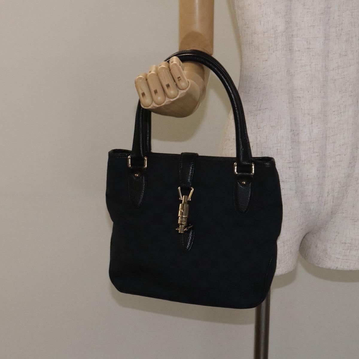 GUCCI GG Canvas Jackie Hand Bag Black Silver 145817 Auth 129466