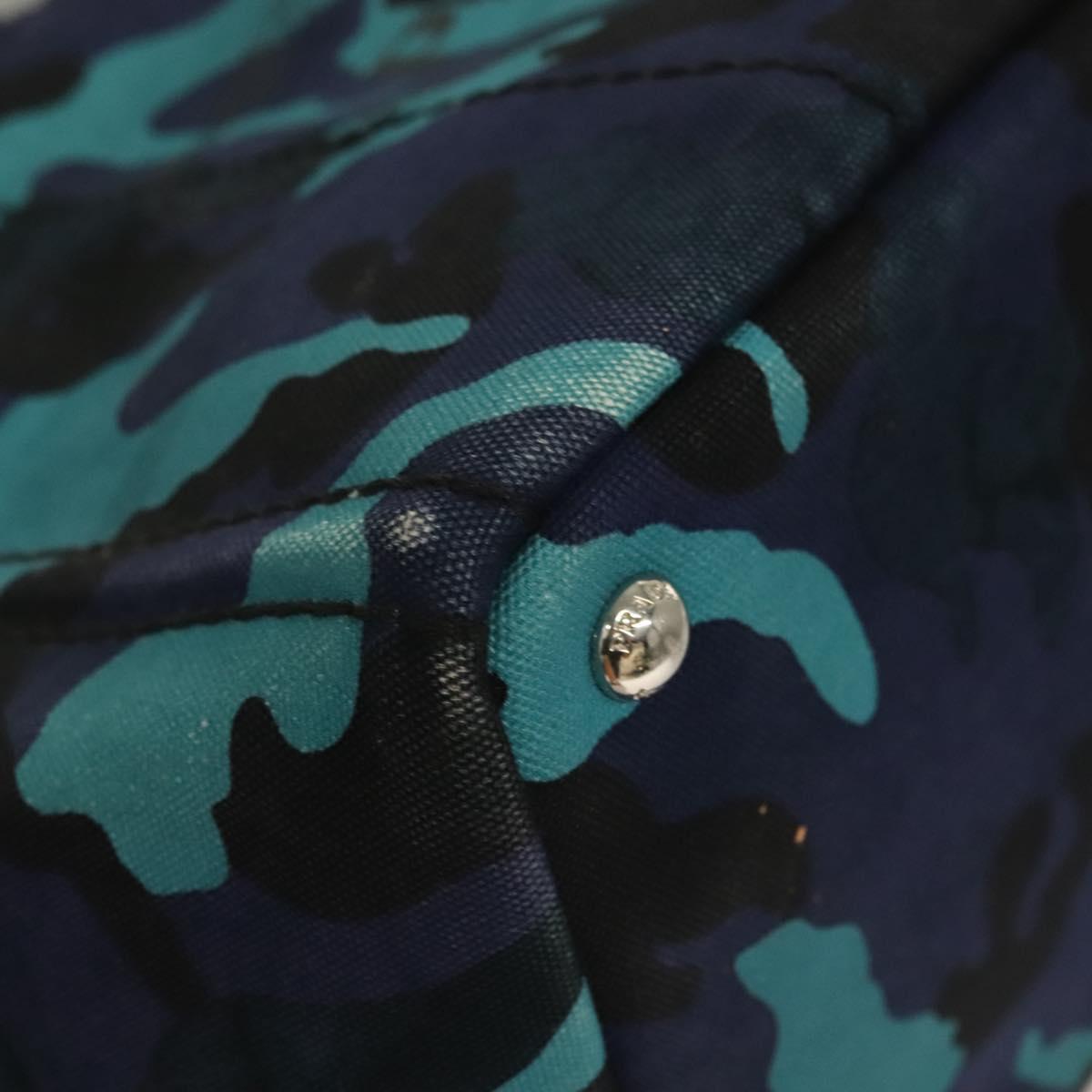 PRADA Canapa MM Hand Bag Canvas Blue Silver Camouflage Auth 129470