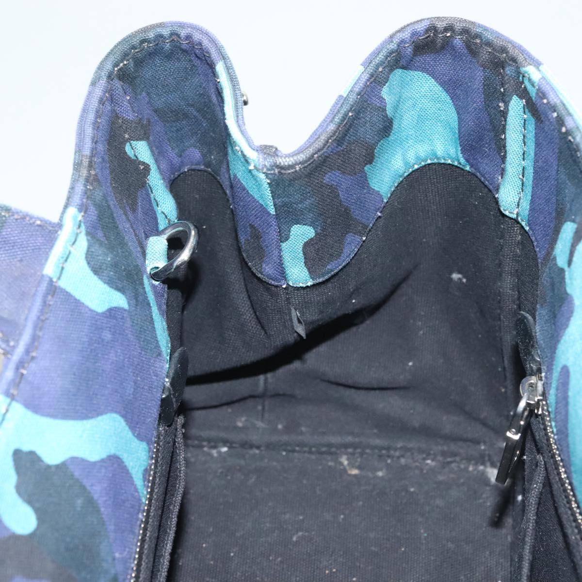 PRADA Canapa MM Hand Bag Canvas Blue Silver Camouflage Auth 129470