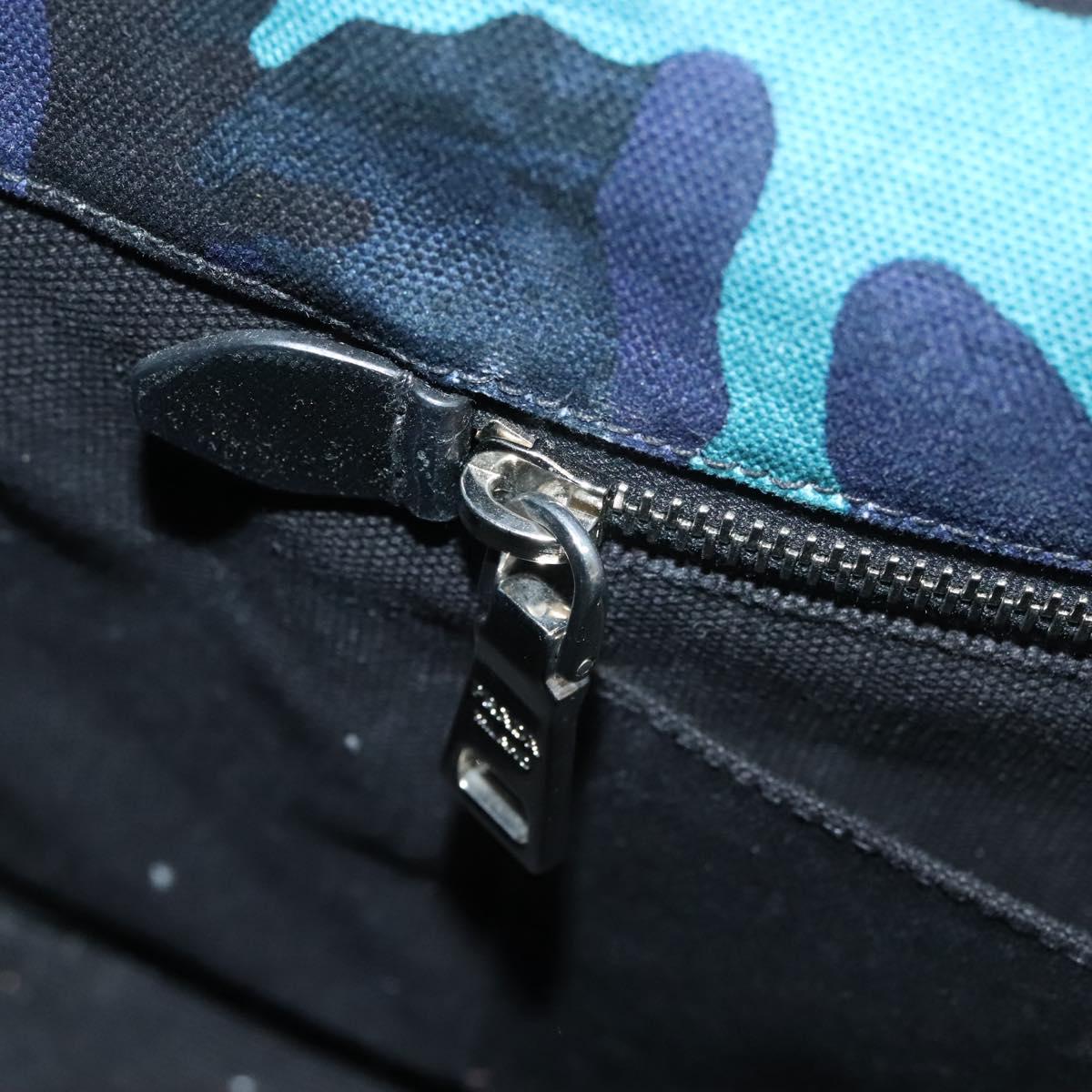 PRADA Canapa MM Hand Bag Canvas Blue Silver Camouflage Auth 129470