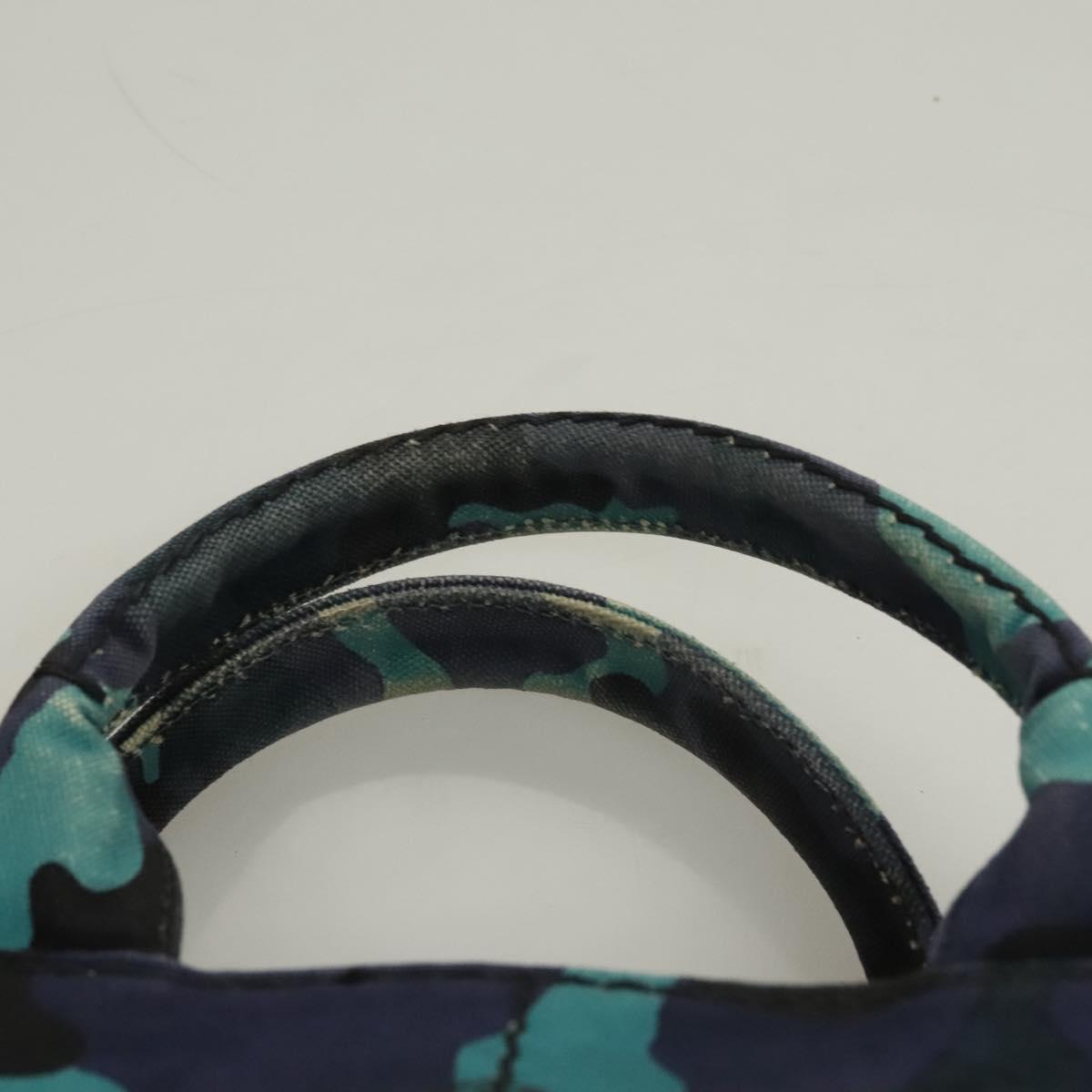 PRADA Canapa MM Hand Bag Canvas Blue Silver Camouflage Auth 129470