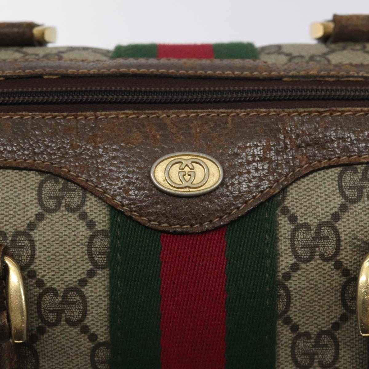 GUCCI GG Supreme Web Sherry Line Hand Bag PVC Beige Gold 40 3842 Auth 129518