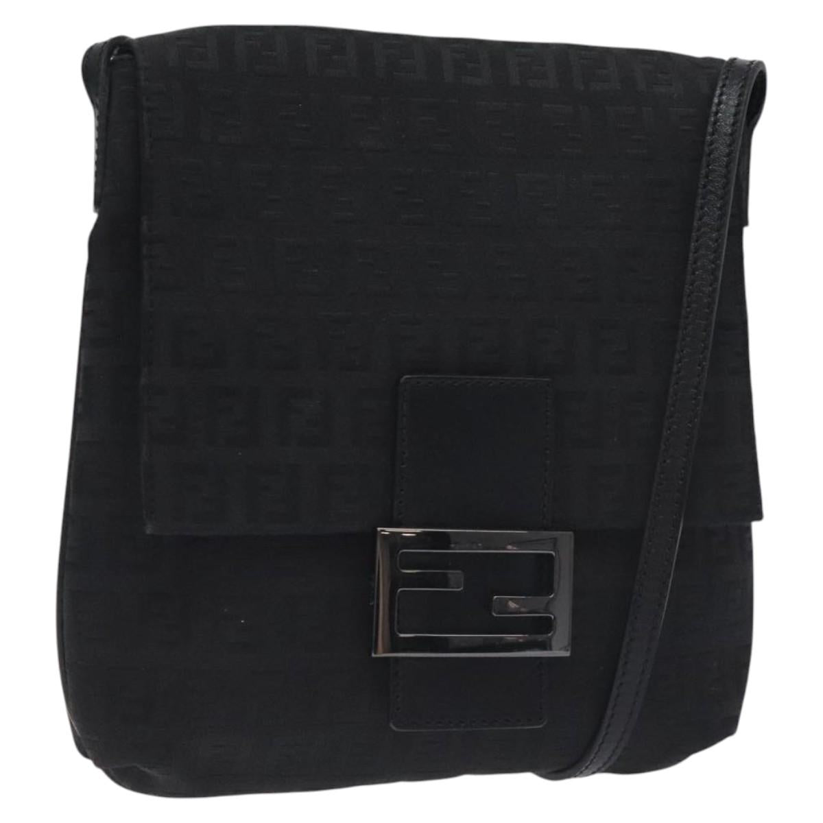FENDI Zucchino Canvas Shoulder Bag Black Auth 129524V