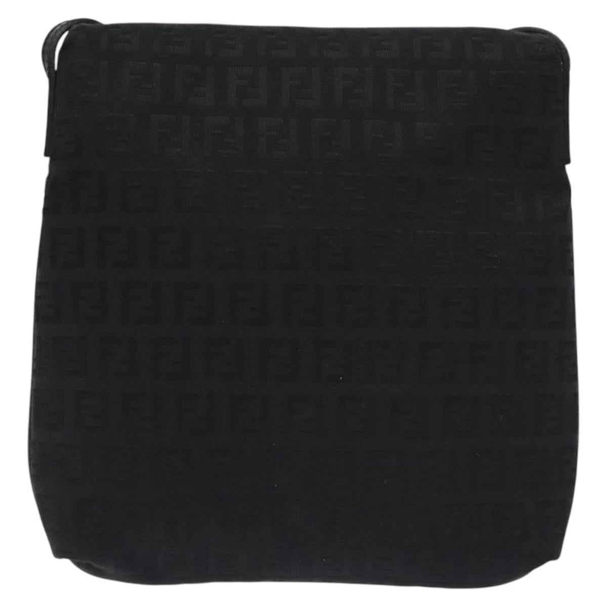 FENDI Zucchino Canvas Shoulder Bag Black Auth 129524V