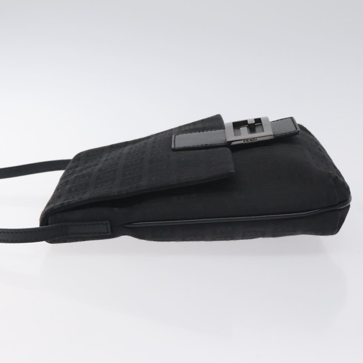 FENDI Zucchino Canvas Shoulder Bag Black Auth 129524V