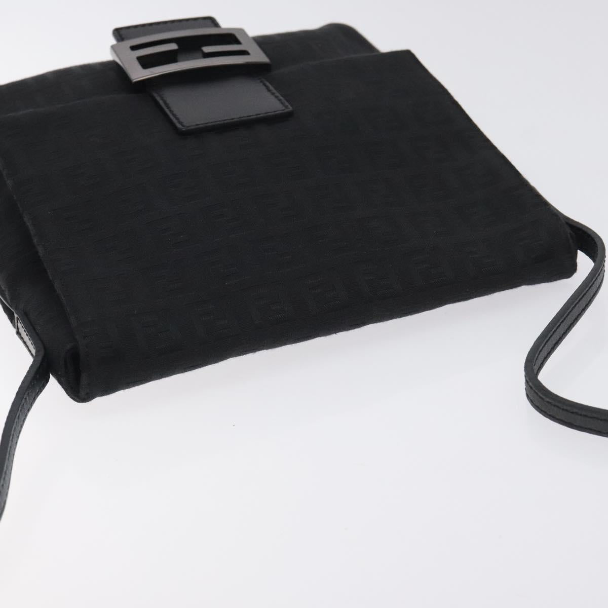 FENDI Zucchino Canvas Shoulder Bag Black Auth 129524V