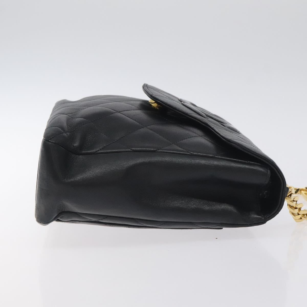 CHANEL Matelasse COCO Mark Chain Hand Bag Lamb Skin Black Gold CC Auth 129531V