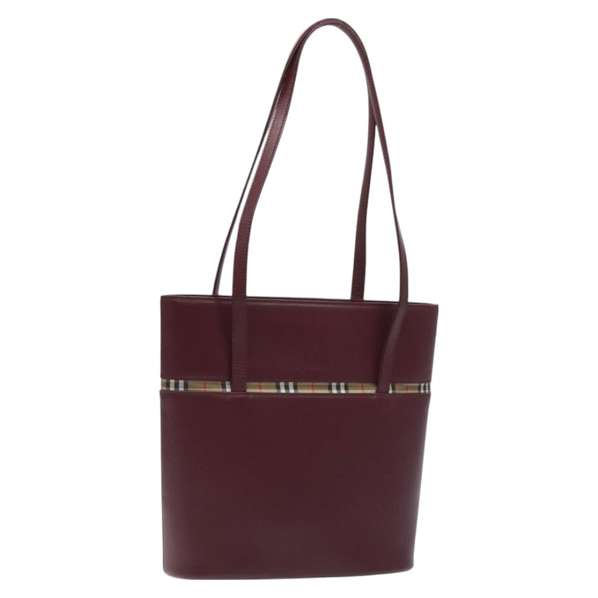BURBERRY Tote Bag Leather Bordeaux Silver Auth 129538